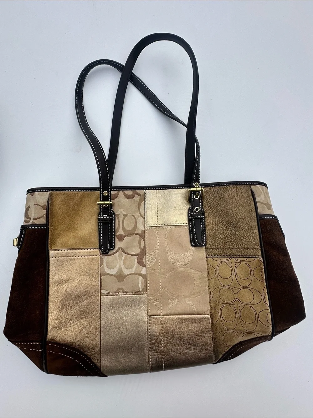 Coach Patchwork Leather Tote Bag in Brown/Tan